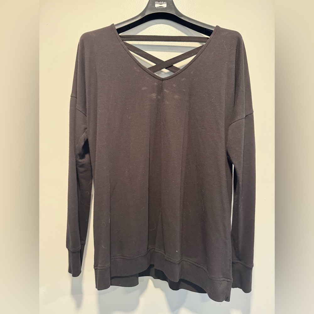 MTA Sport Black Crisscross V-Neck Long Sleeve Top